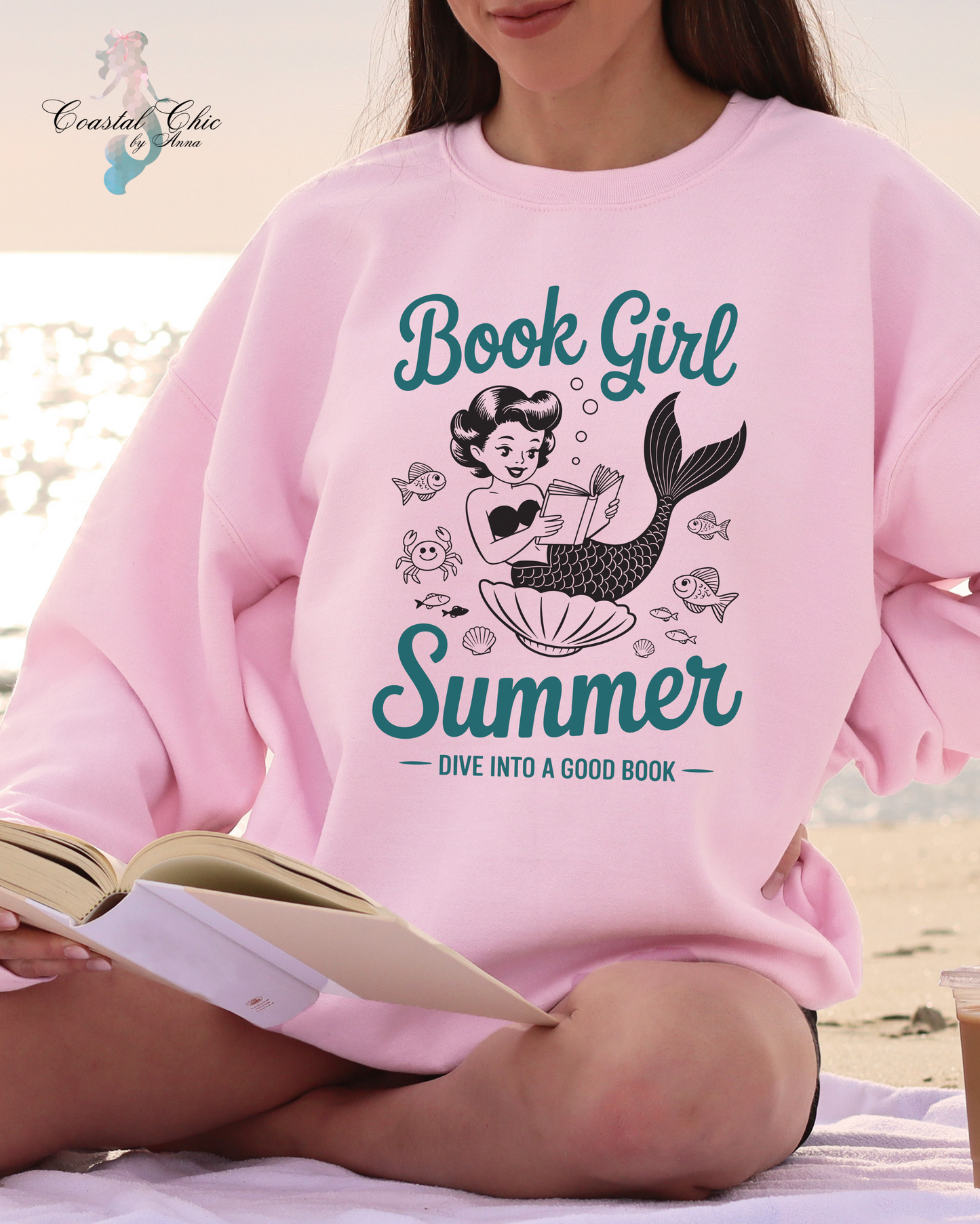 Mermaid Book Girl  Summer Sweatshirt