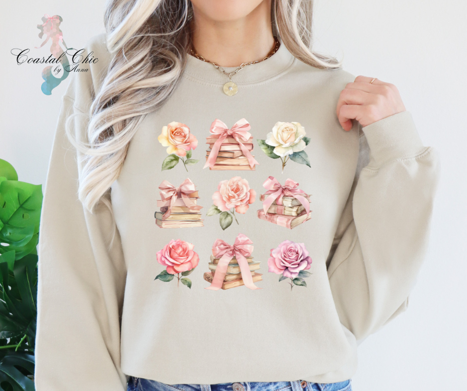 Coquette Books and Flowers Sweatshirt