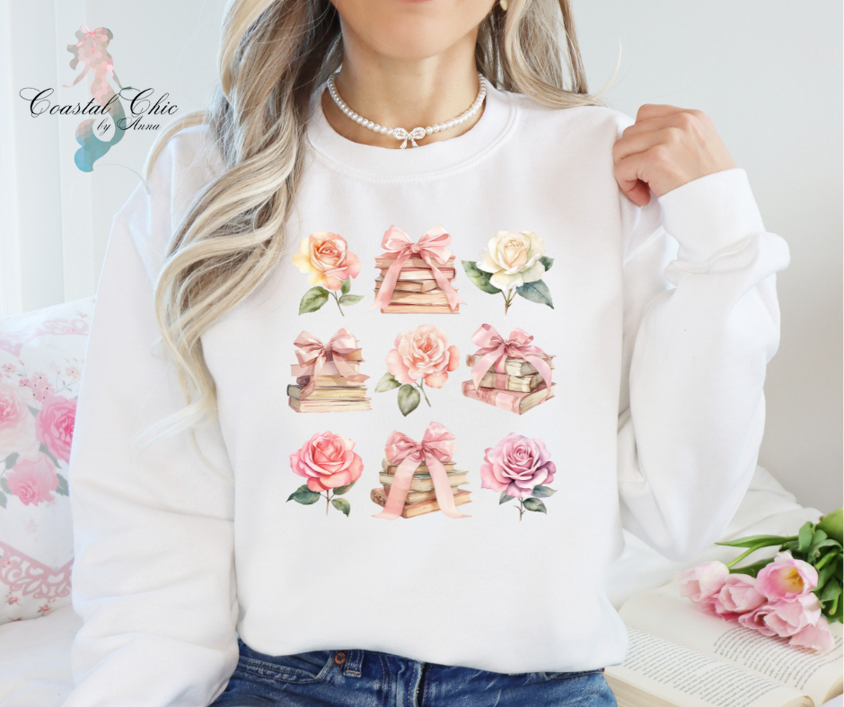 Coquette Books and Flowers Sweatshirt