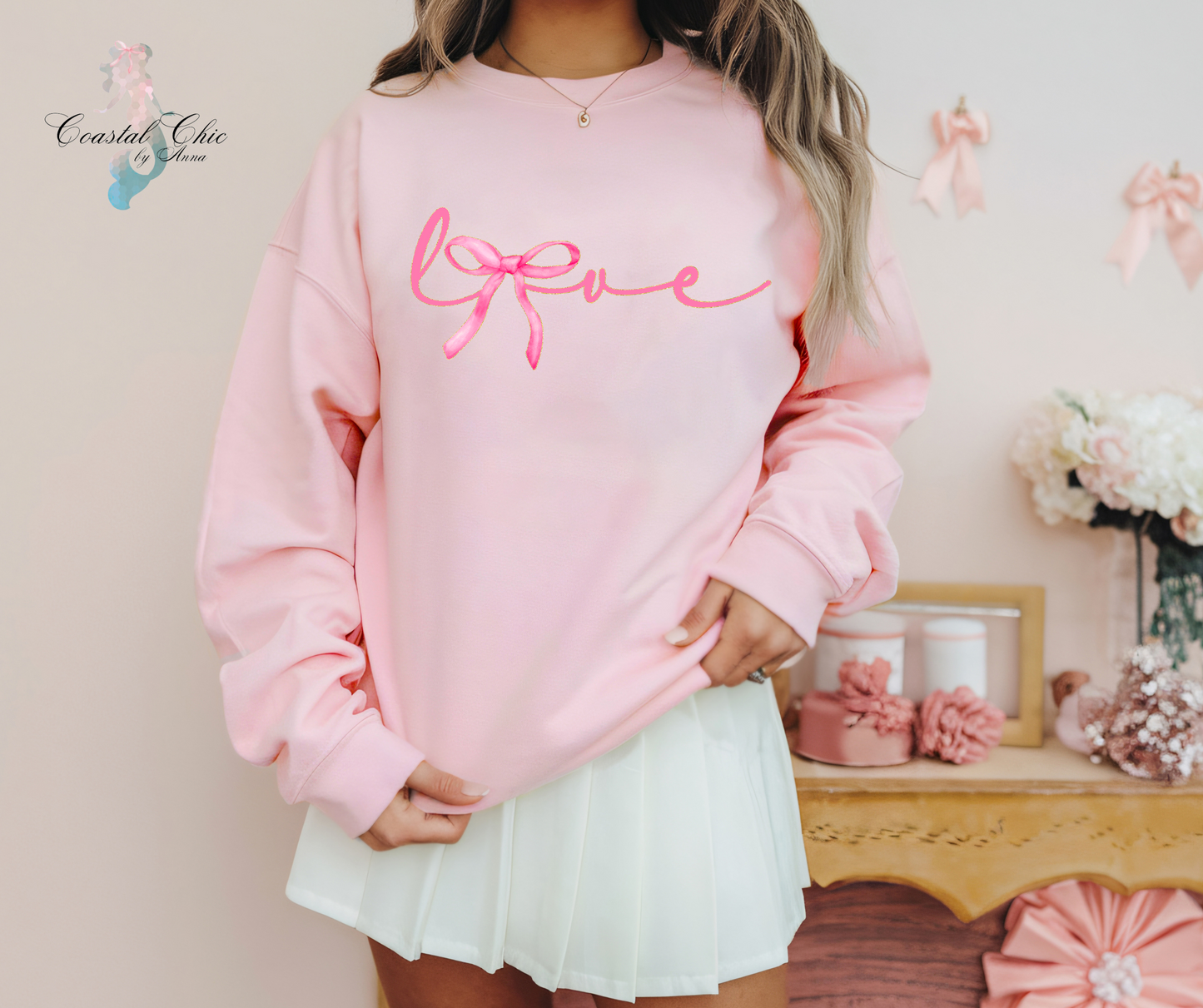 Love Sweatshirt, Coquette bow love Sweatshirt