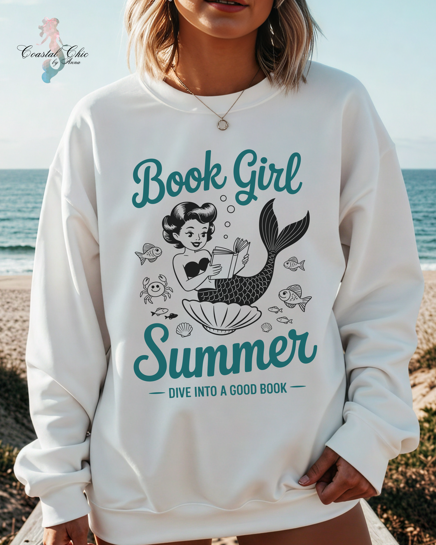 Mermaid Book Girl  Summer Sweatshirt