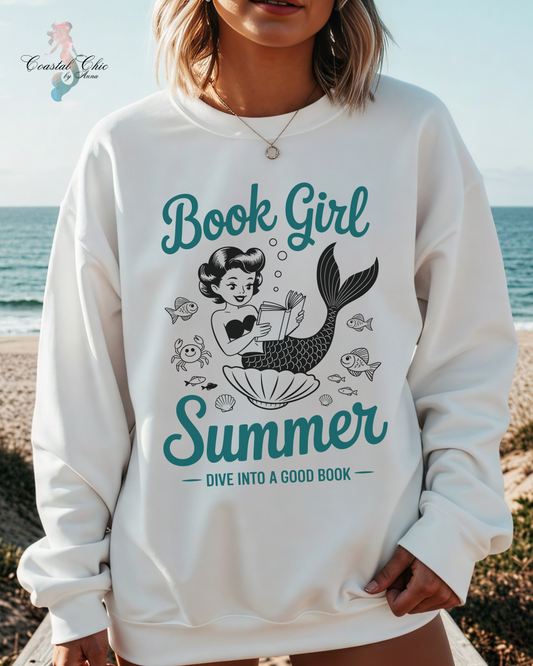 Mermaid Book Girl  Summer Sweatshirt