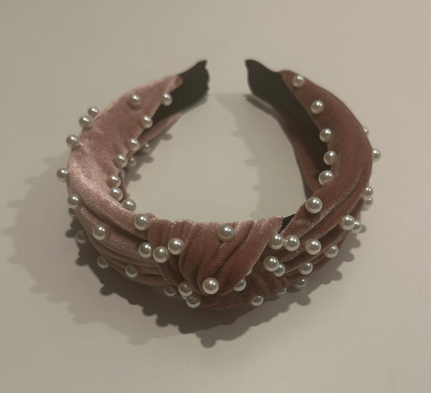 velvet knot twisted faux pearl headband