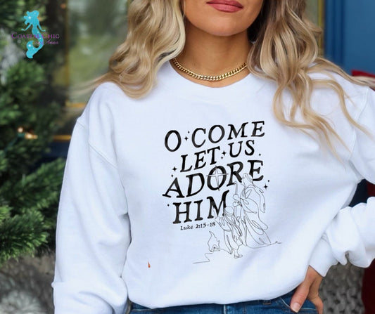 O Come Let Us Adore Him shirt, Christmas Religious shirt, Religious shirt, Christmas Catholic shirt, Luke Bible verse shirt, Christian shirt